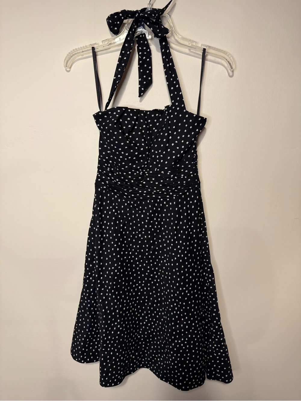 White House Black Market Halter Strapless Black White Polka Dot Mini Dress Sz 0